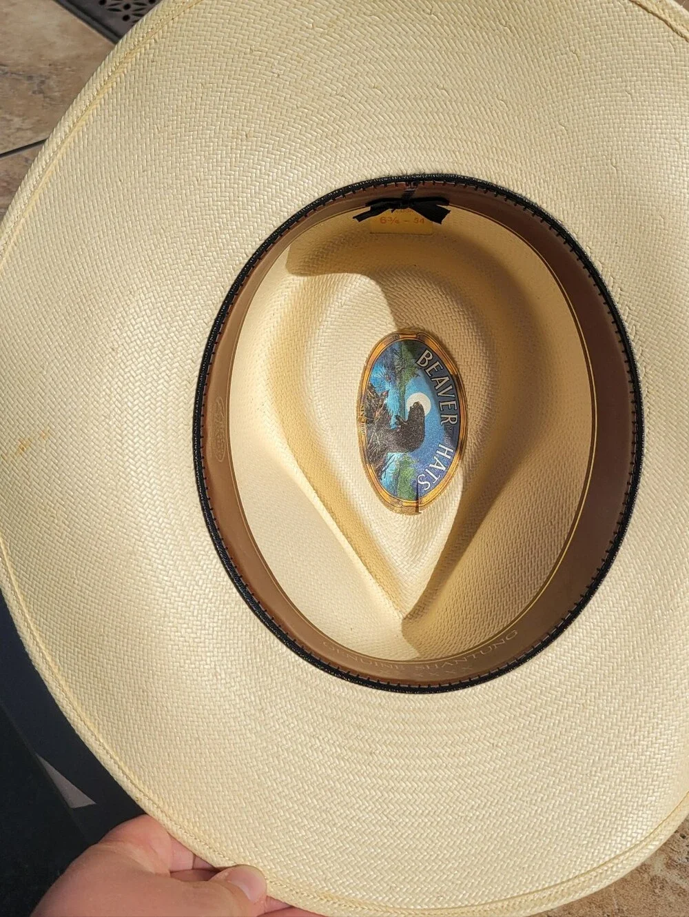 Beaver Hats 6X Shantung Straw Western Hat with Black Band - Cream 6 3/4